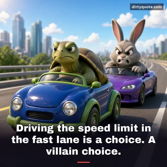 Driving the speed limit in the fast lane is a choice. A villain choice.