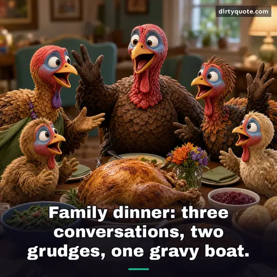 Family dinner: three conversations, two grudges, one gravy boat.